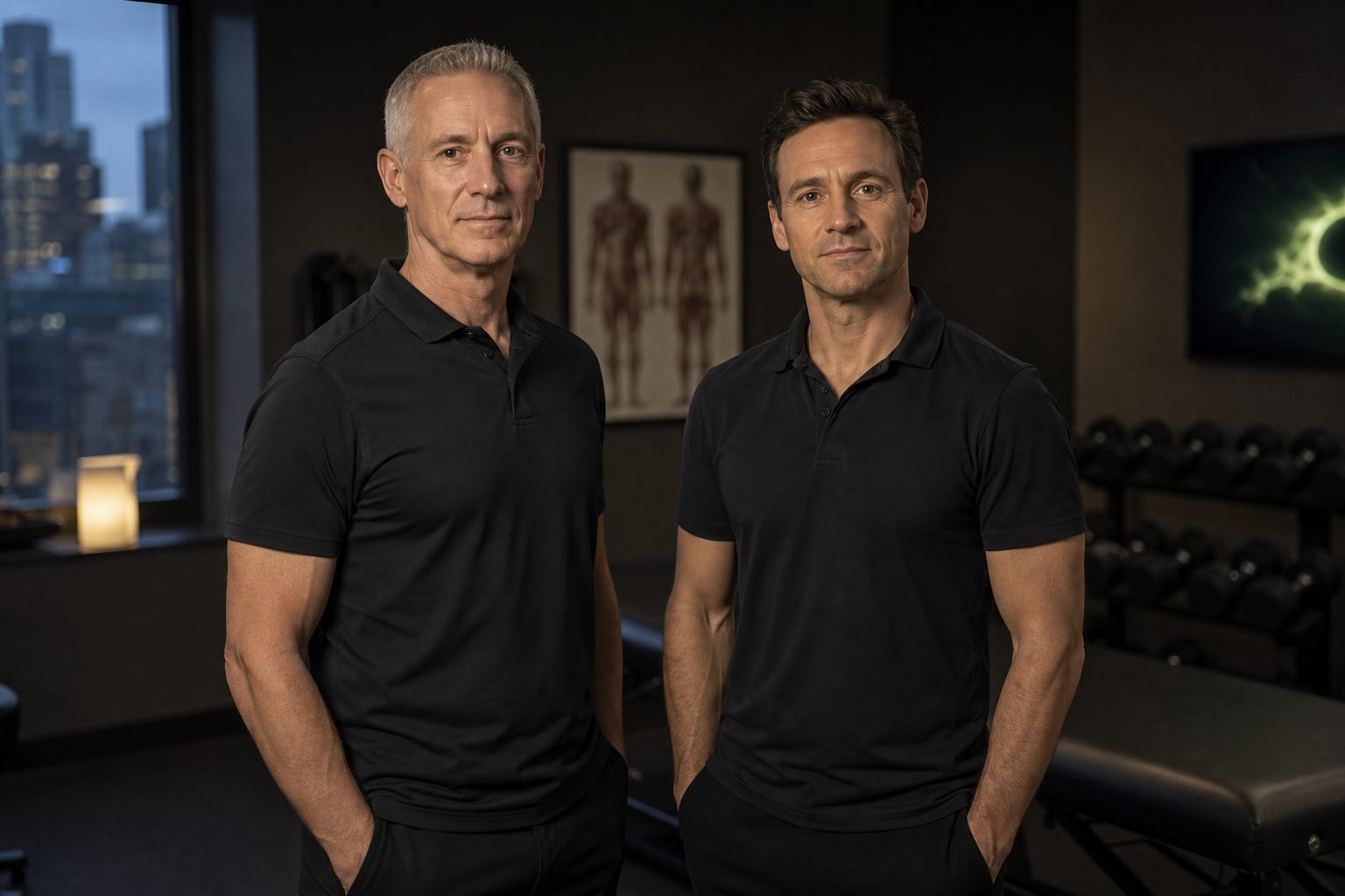 Peter Schultz and Alan Diamond standing in the Diamond and Schultz treatment room